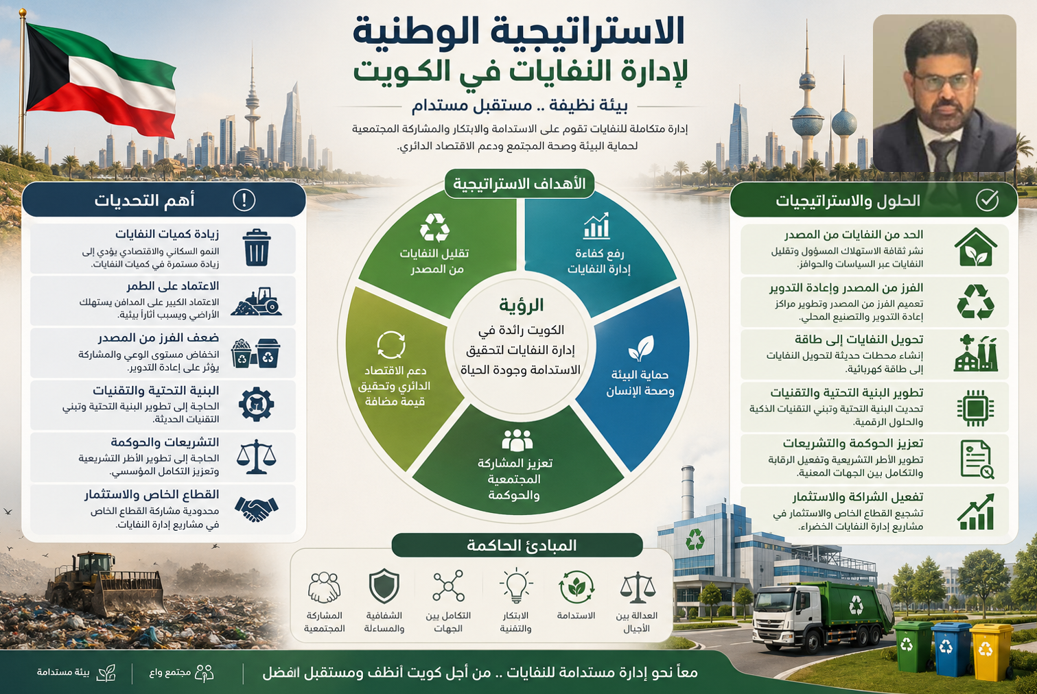 رسم توضيحي عن الاستراتيجية الوطنية لإدارة النفايات في الكويت